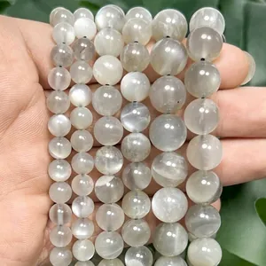 Cuentas Sueltas Redondas de Piedra de Luna Plateada Natural para Hacer Joyas de Bricolaje Cuentas de Piedra Semipreciosa Pulida