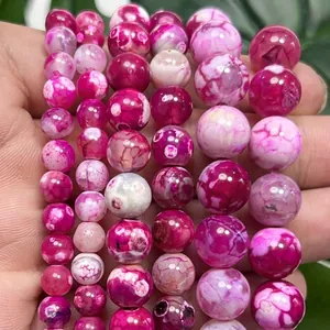 Rose Red Fire Agate Beads Natural Stone Dragon Vein Tiger Skin Round Beads For DIY Jewelry Making Necklaces Bracelets Accessories