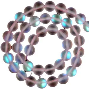 Frosted pink flash stone round loose beads for DIY jewelry making and crafting projects.