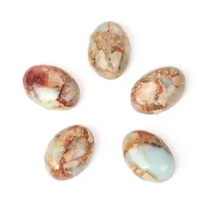 Vue détaillée de perles de jaspe impérial ovales 10x14mm aux motifs naturels colorés uniques