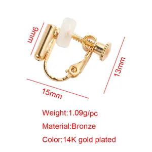 14K gold plated bronze earring converter for non-pierced ears with screw design