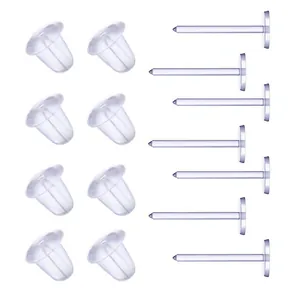 Transparent plastic flat head earring pins and bullet-shaped backs for DIY jewelry