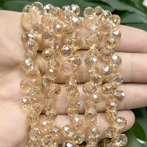 Amber Faceted Water Drop Strawberry Crystal Beads Side Drilled Artificial Glass Loose Beads For Jewelry Making DIY Accessories