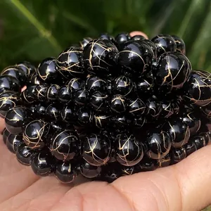 Zwart Goud Wit Zijde Agaat Ronde Kralen Natuursteen Losse Kralen Voor DIY Sieraden Maken Armband Ketting Accessoires