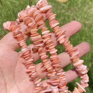 Macro detailed view of pink irregular shell beads for DIY handmade jewelry accessories