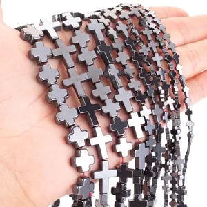 Natural black hematite cross-shaped stone beads for DIY bracelets and necklaces