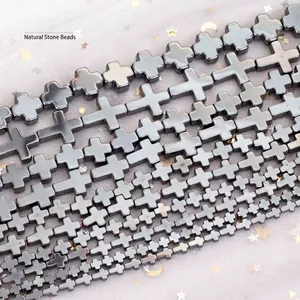 Natural cross-shaped metallic hematite stone beads for DIY bracelets and necklaces