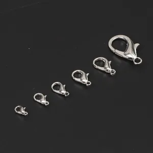 Assorted sizes of silver metallic lobster clasps for DIY jewelry findings and crafts