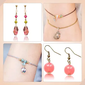 Detail of handmade crystal jewelry assembled with 9-shaped metal pins for DIY crafts