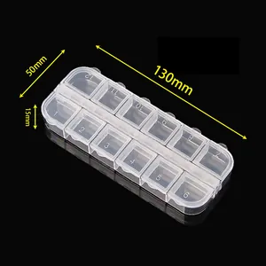 Detailed dimensions of 12-grid clear plastic storage box with numbered lids for crafts