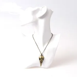 Collar con colgante de calavera de cuervo de metal 3D estilo punk bronce vintage para Halloween
