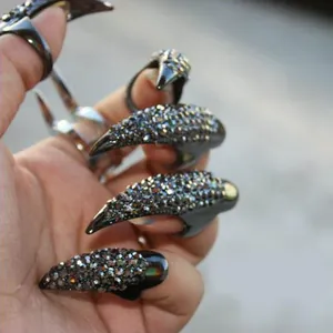 Punk Gothik Legierung Strass Adlerkralle Nagelring Voll Besetzt Kristall Fingernagel Dekoration Unisex Hip Hop Schmuck Ring