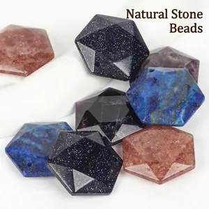 Detailed macro view of faceted hexagonal natural stone pendants