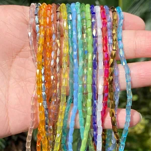 Faceted Glass Beads Cylindrical Shape Artificial Crystal Loose Strand For Jewelry Making DIY Bracelet Earring Craft Accessory