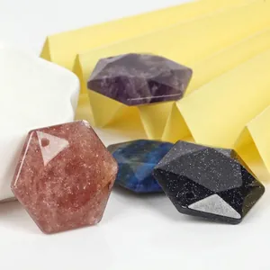 Collection of hexagonal faceted natural stone pendants for DIY jewelry making designs
