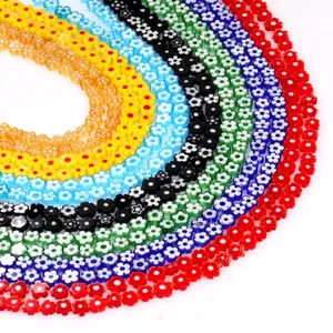Detailed view of 8mm colorful Millefiori plum blossom glass beads for DIY jewelry making