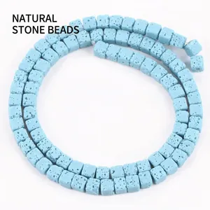 High-quality 4x4mm blue square lava stone beads for DIY handmade jewelry crafts