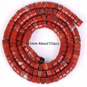 Detailed view of 4x2mm red jasper spacer beads with natural textures for DIY jewelry