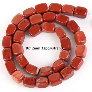 Close-up detail of 8x12mm natural red jasper rectangle beads for DIY jewelry making.