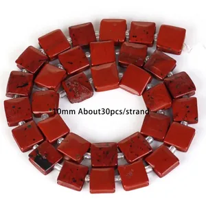 Top view of square red jasper natural stone beads 10mm strands for DIY jewelry making