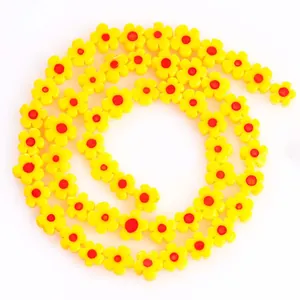 Vibrant 8mm yellow plum blossom glass beads for handmade DIY jewelry and accessories