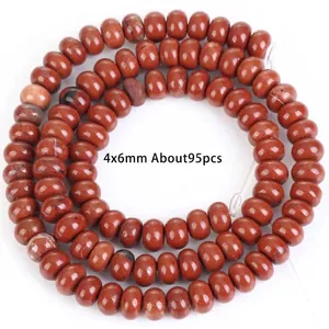 Detail view of 4x6mm natural red jasper rondelle loose beads for DIY jewelry making