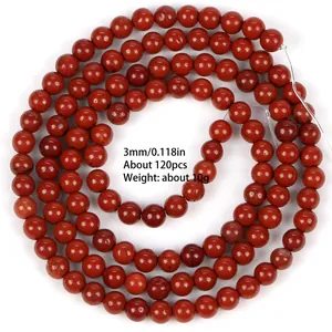 Detailed view of 3mm red jasper loose beads for DIY jewelry making with specs