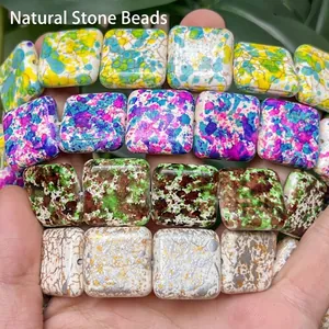 Macro view of 20mm colorful square turquoise beads for DIY jewelry making project