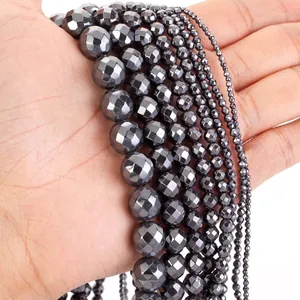 Faceted hematite natural stone beads for DIY necklace and bracelet jewelry making