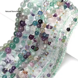 Natural Rainbow Fluorite Loose Beads Round Faceted Heart Irregular Stone Beads For DIY Bracelet Necklace Jewelry Making