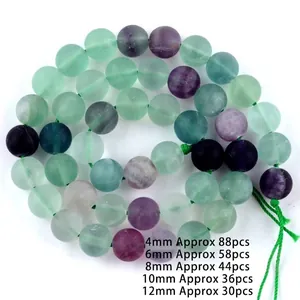 Detailed macro view of natural colorful fluorite beads in various green and purple hues