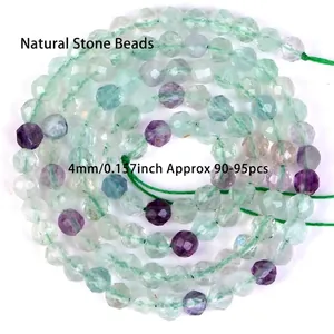 4mm faceted natural colorful fluorite loose beads for DIY jewelry making, 90-95pcs.