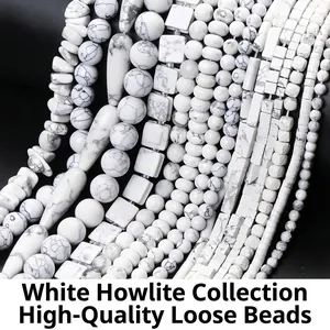 Gros plan de perles de howlite turquoise blanche de diverses formes pour bijoux DIY