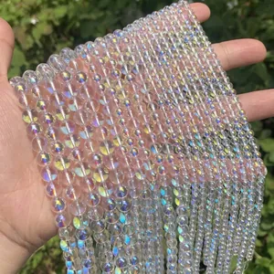 Macro shot showing prismatic rainbow AB crystal round beads for DIY jewelry making