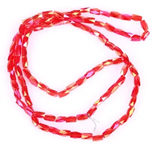 Close-up detail of 2x4mm red faceted glass beads for DIY bracelet and earring making