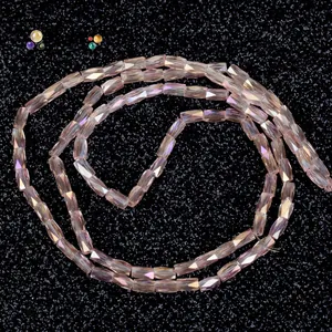 Macro detail of 2x4mm faceted champagne pink glass beads for handmade jewelry DIY