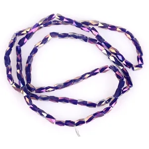 Macro view of 2x4mm faceted purple iridescent glass loose bead strands for DIY jewelry.