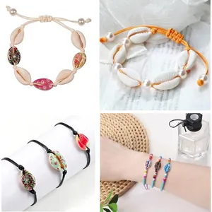 Natural cowrie shell bracelets with colorful beads and pearls, bohemian summer beach jewelry set