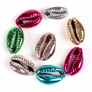 Mixed metallic electroplated natural cowrie shell beads for DIY necklace jewelry making