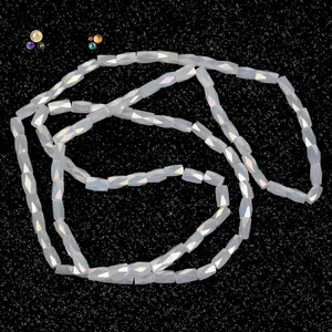 Close-up detail of 2x4mm faceted iridescent white crystal glass beads for DIY jewelry.