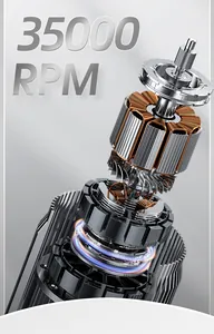 Internal brushless motor structure of portable nail drill showing 35000 RPM power