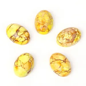 Détails de cabochons ovales en turquoise impériale jaune 10x14mm pour DIY