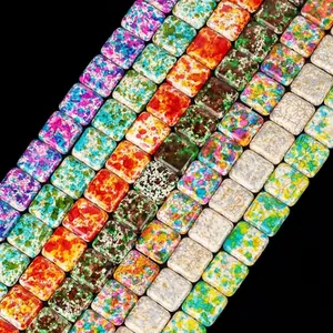 20mm multicolor flat square splash-ink turquoise beads for DIY jewelry and strap