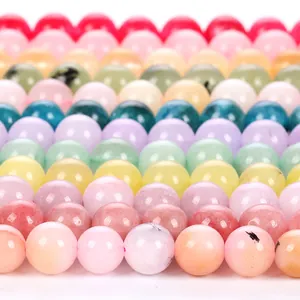 Naturstein Lose Runde Perlen Poliert Aquamarin Wassermelonen-Turmalin Topas Für DIY Handgemachten Schmuck Herstellung Armband Halskette Zubehör