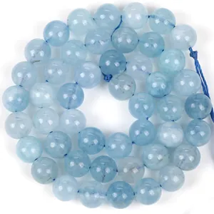 Natürliche hellblaue Aquamarin-Rundperlen für DIY-Schmuckherstellung in Spiralform