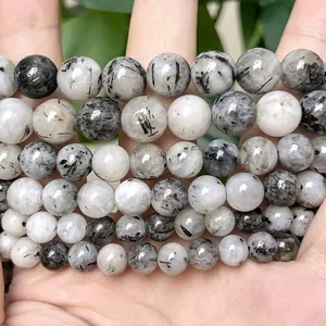 Perles rondes en quartz rutilé noir naturel pour la création de bijoux DIY 6mm 8mm 10mm