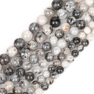Perles rondes en quartz rutilé noir naturel 6/8/10mm pour la fabrication de bijoux DIY