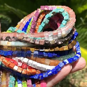 4x4mm Naturstein-Würfelperlen in verschiedenen Farben für Schmuck