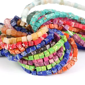 Bunte 4x4mm quadratische Natursteinperlen für DIY-Schmuckherstellung und Bastelbedarf