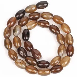 Detailed view of coffee brown dragon vein agate rice beads for DIY jewelry making accessories